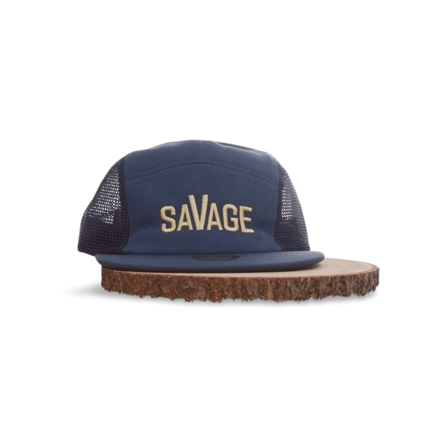 MESH SNAPBACK GYM CAP SAVAGE STYLE displayed on wooden surface.